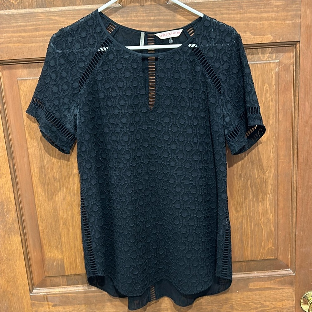 Rebecca Taylor black lace short sleeve top 10